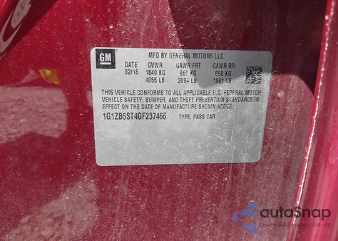 2016 Chevrolet Malibu Ls from USA, damaged, VIN 1G1ZB5ST4GF237466